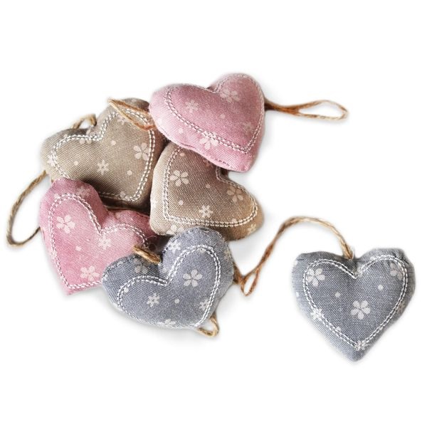 Srdce textil 6ks 6cm mix